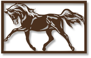 Preview: Holzbild im Querformat mit galoppierendem Pferdemotiv in verschiedenen Farben und Größen